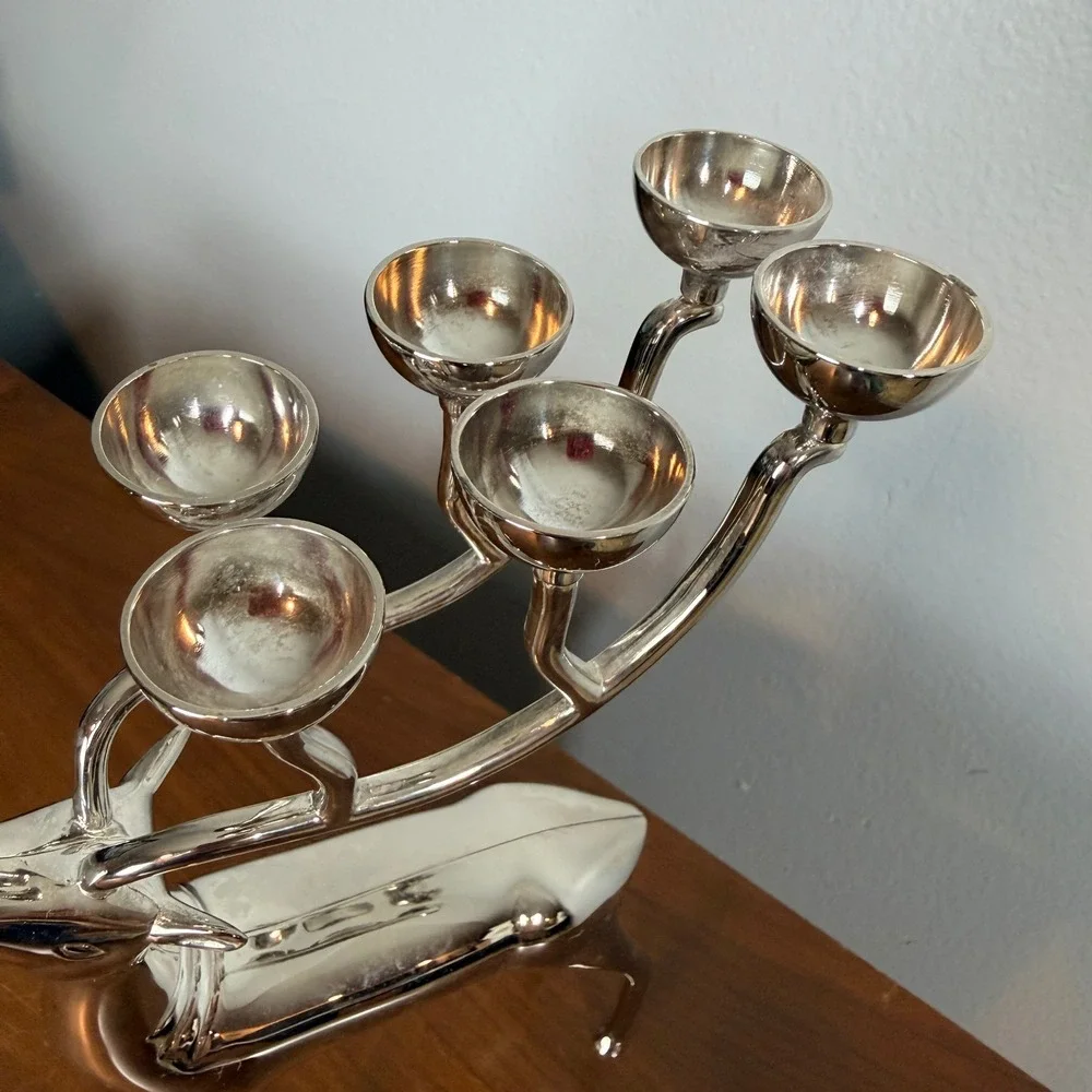 Godinger‎ Reindeer Candelabra Silverplate Christmas Holiday Decor